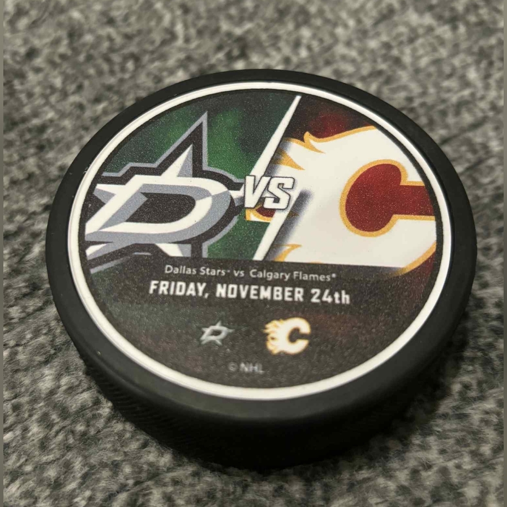 Dallas Stars vs Calgary Flames NHL Match Up Hockey Puck